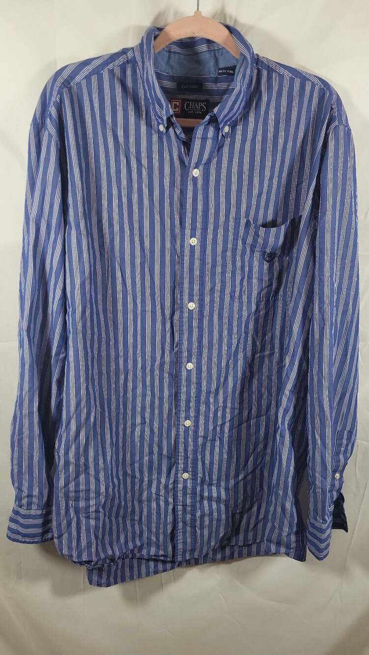 Chaps Men's Long Sleeve Easy Care Striped Button Down Shirt, sizeXLT